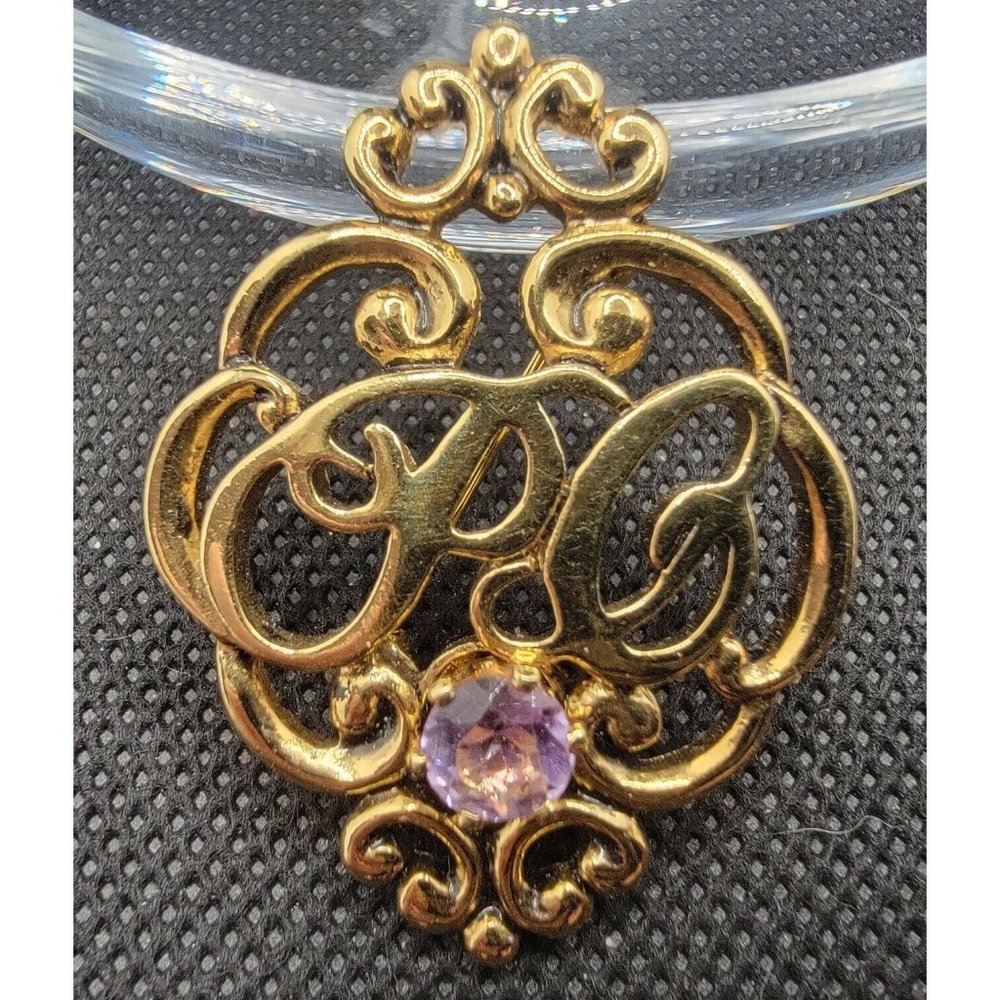 AVON~~Collectible~~PC President's Club Award~ Gold Tone Brooch Pin Real Amethyst